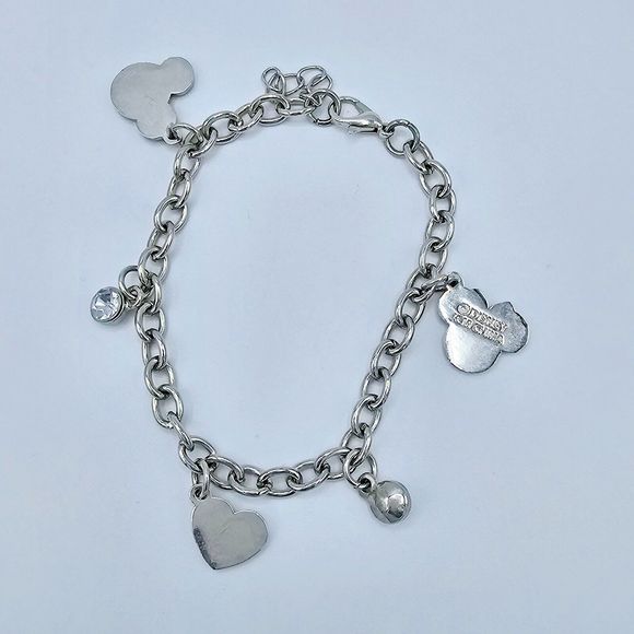 Disney Charm Bracelet Mickey Minnie Mouse Rhinestone Dangle - Picture 2 of 8